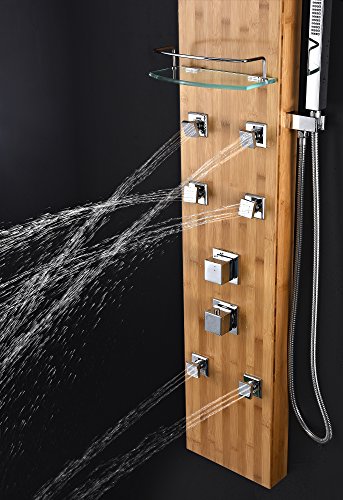 ANZZI Crane 60" Body Massage 6 Jetted Shower Panel System With Heavy Rain | Powerful Jets Equipped With Six Acu Stream Jets Delivering, Acu Stream Invigorating Massaging Water, Built To Last - color: Bamboo, style: 6 Jets