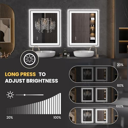 LOAAO 30"X36" LED Bathroom Mirror Black Framed | Anti-Fog, Dimmable, Memory Function, Tempered Glass, Lighted Vanity Mirror for Wall - size: 30"L x 36"W