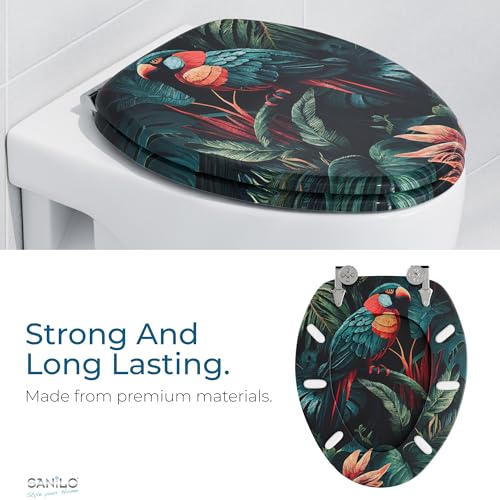 SANILO Wooden Toilet Seat with Soft Close [ELONGATED] - Decorative, Quiet & Slow Close Molded Wood Seat - With Strong Bumpers & Hinges - Adjustable Fit - Exotic - color: Exotic