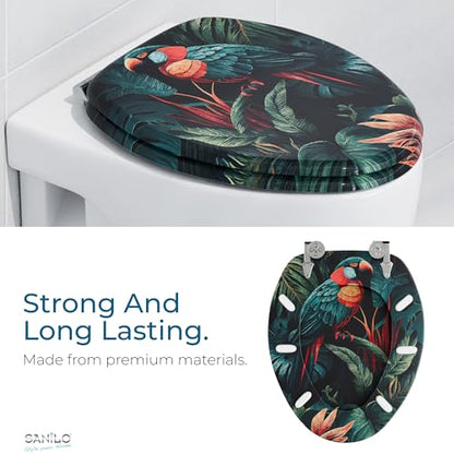 SANILO Wooden Toilet Seat with Soft Close [ELONGATED] - Decorative, Quiet & Slow Close Molded Wood Seat - With Strong Bumpers & Hinges - Adjustable Fit - Exotic - color: Exotic