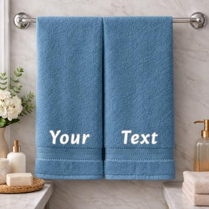 Personalized Towel Set, Custom Bath Towels with Name, Turkish Cotton Blue | 2 Pcs Hand Towel Set, 100% Cotton, Embroidered, Monogrammed, Customized Gift For Adults, Wedding, Bridal Shower, Housewarming - color: Mid Blue, size: Hand Towels - 2 Piece