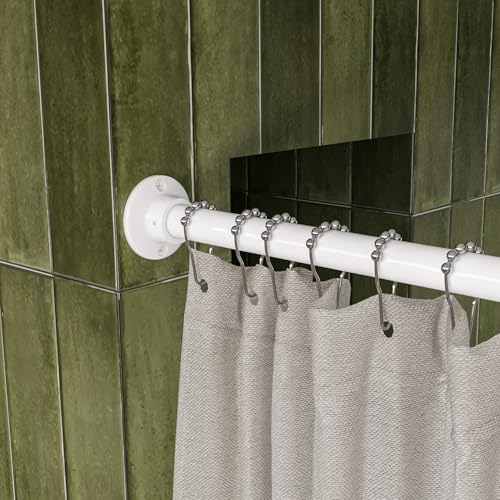 Naiture 304 Stainless Steel 60" Straight Shower Curtain Rod, White | One-Piece Rod, Cut to Fit, Rustproof, Heavy-Duty Zinc Alloy Flange, Permanent Wall Mount, Mounting Hardware Included - color: White, size: 60