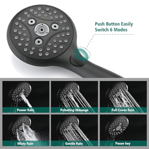 Handheld Shower Head with Slide Bar Combo, 6 Settings Handheld Shower with ON/OFF Pause Switch, Adjustable Height 27.5" Long Slide Bar, Wall Supply Elbow and 6.6ft Shower Hose, Matte Black - color: Matte Black