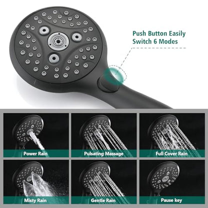 Handheld Shower Head with Slide Bar Combo, 6 Settings Handheld Shower with ON/OFF Pause Switch, Adjustable Height 27.5" Long Slide Bar, Wall Supply Elbow and 6.6ft Shower Hose, Matte Black - color: Matte Black