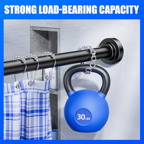 Ausemku Shower Curtain Rod - 32-104 Inch Rustproof Tension Rod, Non-Slip Spring Design, No Drilling Adjustable Curtain Rod for Bathroom, Kitchen, and Closet（Black） - color: Black, size: 32-104 IN