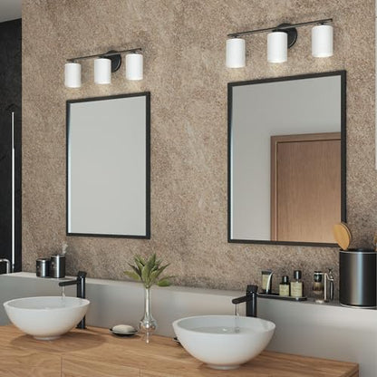 Progress Lighting 3-Light Etched Glass Modern Bath Vanity Light, Replay Collection, Indoor, P2159-31, Textured Black - color: Textured Black, size: 3-Light