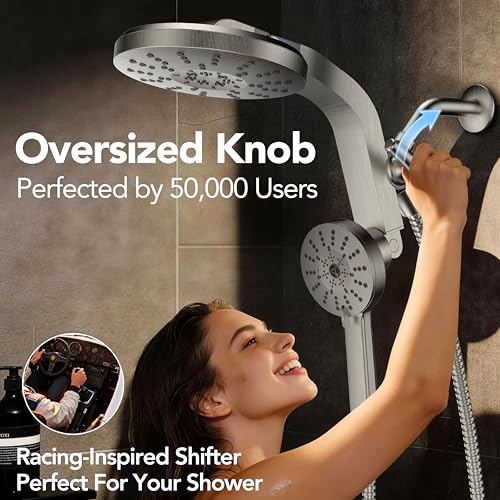 High Pressure Rain Showerhead Combo, Magnetic Shower Head Set with Detachable 8-Mode Handheld Shower Spray, Adjustable Angle Dual Showerhead with Built-in Magnetic Docking, Power Jets Brushed Nickel - color: Brushed Nickel
