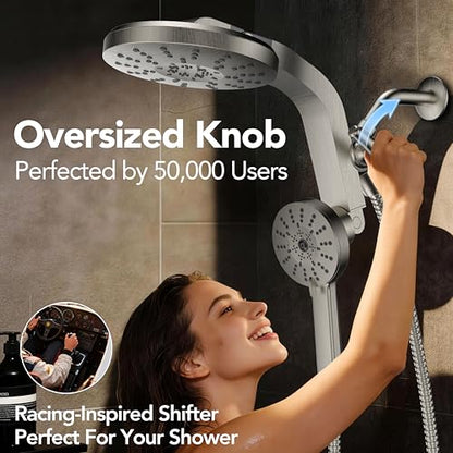 High Pressure Rain Showerhead Combo, Magnetic Shower Head Set with Detachable 8-Mode Handheld Shower Spray, Adjustable Angle Dual Showerhead with Built-in Magnetic Docking, Power Jets Brushed Nickel - color: Brushed Nickel