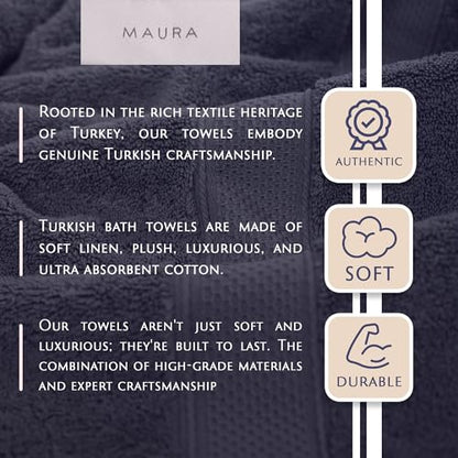 MAURA Indigo Blue Bath Towel Set of 8 for Bathroom. Turkish Cotton Luxury Bath Towels. Extra Large, Thick, Plush & Soft. Hotel & Spa Quality - Denim Blue - color: Denim Blue, size: 8-Piece Set (2 Bath, 2 Hand, 4 Washcloth)