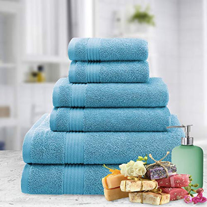 American Veteran Towel, 6 Piece Towel Set for Bathroom, 100% Cotton Turkish Bathroom Towels, 2 Bath Towels 2 Hand Towels 2 Washcloths, Sky Blue - color: Sky Blue, size: X Large 6 PC