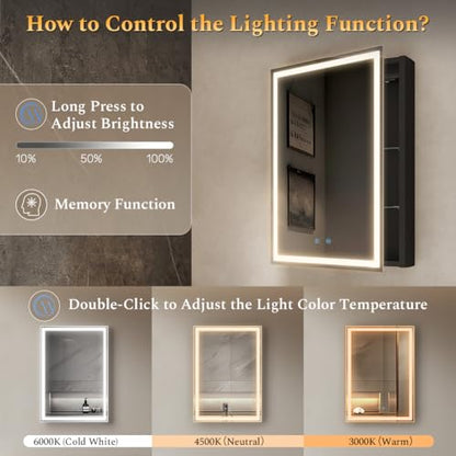 Spliceable Modular LED Lighted Bathroom Medicine Cabinet Mirror with Anti-Fog Aluminum Frame, Adjustable Lighting, Built-in Sockets & USB Ports – Wall Mounted (Left Hinge, 28" L x 20" W) - color: 20"×28" Led Left Hinge Cabinet