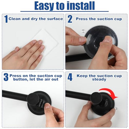 Adjustable 16-27" Suction Cup Towel Bar Extendable Suction Cup Towel Rack Holder Bathroom Stainless Steel for Glass Shower Door(Black) - color: Black