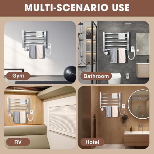 5 Bar Towel Warmer Rack, Heated Towel Racks for Bathroom, Brushed Nickel | Built-in 2H/4H Timer, Easy 5-Min Install, IPX4 Waterproof Stainless Steel, Plug-in, Fast Heating for Bathroom Spa Gym