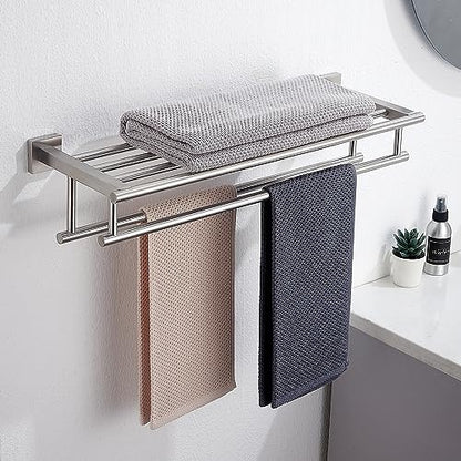 Bathroom Towel Rack 24 Inch Tower Holder with Double Towel Bar Brushed Nickel Towel Rack Wall Mounted SUS304 Stainless Steel Hotel Towel Shelf Modern Towel Hanger - color: Brushed Nickel, size: 24 Inch/ 60cm