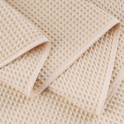 POLYTE 430 GSM Poly Blend Microfiber Waffle Bath Sheet XL Set, 35x70 in | 2 Pack, Oversize, Lint Free, Quick Dry - color: Light Beige, size: 35 x 70 in