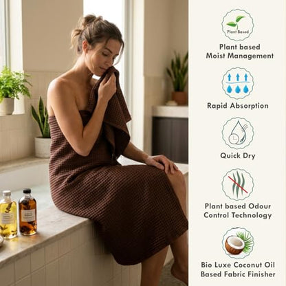 Bamboo Viscose Waffle Bath Towels - Pack of 4 - Brown - 250 GSM – 100% Viscose Derived from Bamboo - Quick-Dry Waffle Weave - Spa & Gym Ready - Oeko-TEX Certified – Absorbent - Breathable - color: Brown