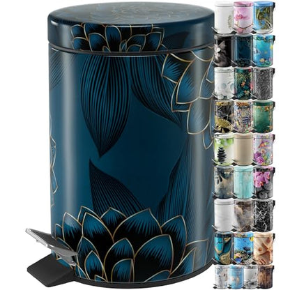 Sanilo Small Bathroom Trash Can with Lid [1.3 Gallon] - Lidded Tiny Trashcan for Garbage - Mini Metal Bin with Soft Closing Mechanism - Bath Room Accessoire Wastebin with Inner Bucket (Dahlia) - color: Dahlia