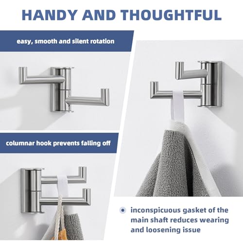 Angle Simple Swivel Towel Hook 2 Arms, Robe Coat Wall Hook, Brushed Nickel | Solid SUS304 Stainless Steel, Fold Flush to the Wall, Space Saving Bathroom Kitchen Hand Wash Towel Holder, Screws Mounted - color: Brushed Nickel, size: 1 Pack
