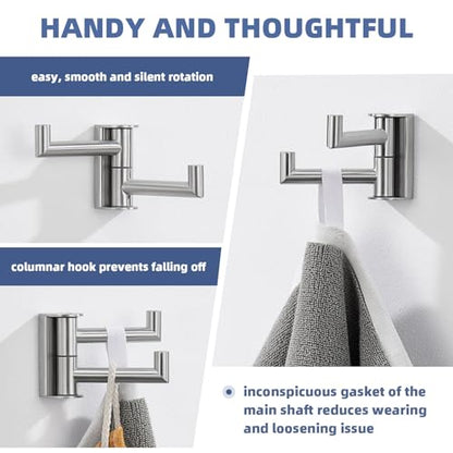 Angle Simple Swivel Towel Hook 2 Arms, Robe Coat Wall Hook, Brushed Nickel | Solid SUS304 Stainless Steel, Fold Flush to the Wall, Space Saving Bathroom Kitchen Hand Wash Towel Holder, Screws Mounted - color: Brushed Nickel, size: 1 Pack