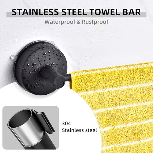 YOHOM Suction Cup Towel Bar for Shower 22 Inch Stainless Steel Bathroom Hand Towel Holder Suction Washcloth Holder Kitchen Towel Rack for Glass Shower Door Removable Towel Rod Rail Matte Black - color: Matte Black