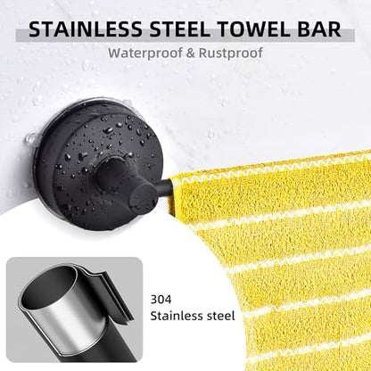 YOHOM Suction Cup Towel Bar for Shower 22 Inch Stainless Steel Bathroom Hand Towel Holder Suction Washcloth Holder Kitchen Towel Rack for Glass Shower Door Removable Towel Rod Rail Matte Black - color: Matte Black