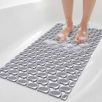 Shower Mat Non Slip Bathtub Mat, Bath Mat for Tub with Strong Suction Cups, Quick Dry Drain Holes, Machine Washable Shower Floor Mat for Elderly & Kids, 27"x16", Dark Grey - color: Dark Grey