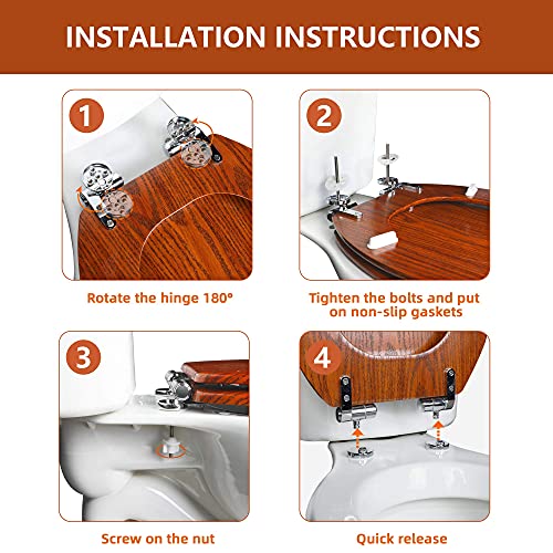 Elongated Toilet Seat Molded Wood Toilet Seat with Quietly Close and Quick Release Hinges, Easy to Install also Easy to Clean by Angol Shiold (Elongated, Brownish Yellow) - color: Brownish Yellow, size: Soft Close Hinge