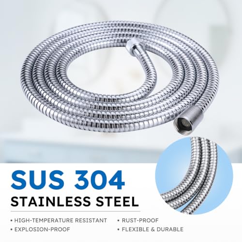 Chrome Finished Shower Hose 63 inches, Shower Hose Extra Long for Shower Head Flexible SUS 304 Stainless Steel Bidet hose for Bathroom Bathing Toilet Cleaning | Stainless Steel Material, Stretchable Design, Tangle-Free Design, Double Buckle Design, Handhe