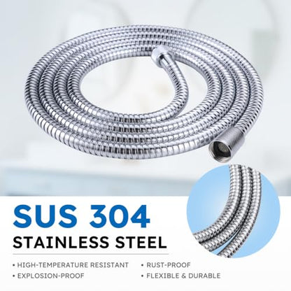 Chrome Finished Shower Hose 63 inches, Shower Hose Extra Long for Shower Head Flexible SUS 304 Stainless Steel Bidet hose for Bathroom Bathing Toilet Cleaning | Stainless Steel Material, Stretchable Design, Tangle-Free Design, Double Buckle Design, Handhe