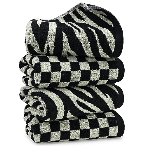 Jacquotha Bathroom Hand Towels 2 Style 4 Pack - Black Hand Towel | Checkered and Zebra, Cotton