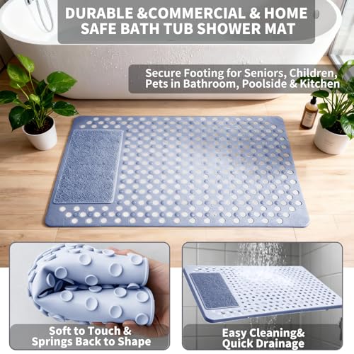 Bath Tub Shower Mat with Soft Shower Foot Scrubber Mat for Massage,Non Slip Bathtub Mat with Strong Suction Cups, Silicone Shower Foot Scrubber Mat (Dusty Blue, 27.5" X 15.7"(Rectangular)) - color: Dusty Blue, size: 27.5" x 15.7" (Rectangular)
