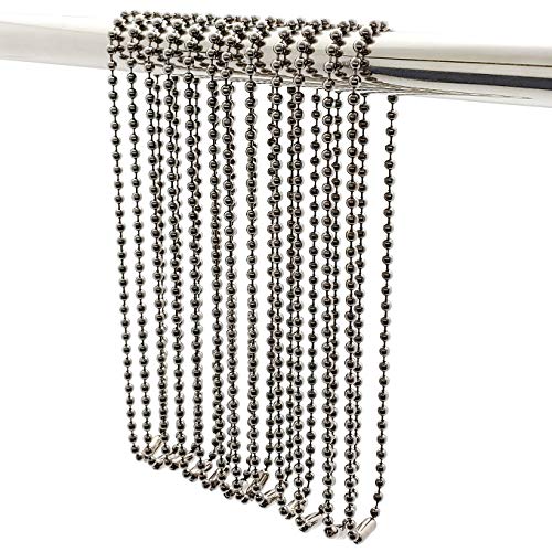Black Nickel Shower Curtain Hooks, 55 Inch Ball Chain Design, 12 Pack Rust-Resistant Metal Curtain Rings for Bathroom Rods, Heavy Duty 4.5mm Shower Curtain Hangers - color: Black Nickel