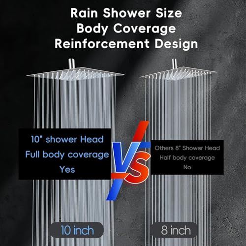 Peicuai Shower Head Combo, 10 Inch High Pressure Rain Shower Head with 11 Inch Adjustable Extension Arm, 5-Setting Handheld Shower with Long Hose, Powerful Spray for Low Water Pressure - color: 10-Inch Chrome