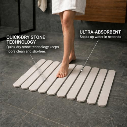 Foldable Stone Bath Mat Large 30" x 17" – Diatomaceous Earth Quick Drying Non-Slip Bathroom Mat – Super Absorbent Diatomite Mat, Durable & Easy to Clean, Modern (White, Large 30" x 17") - color: White