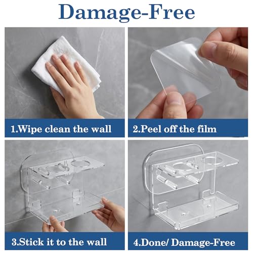 Electric Toothbrush Holder Wall Mounted,Acrylic Tooth Brush Holder for Bathroom, Electric Toothbrush Organizer with Cable Organizer for Shower,Clear