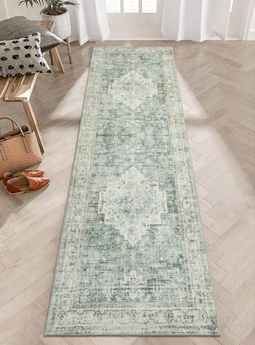 LIVEBOX Washable 2.5x8 Runner Rugs for Entryway Bathroom, Boho Kitchen Floor Mats Long Rug Runners for Hallways Non Slip, Farmhouse Low-Pile Carpet Runners for Laundry Room, Sage Green - color: Sage Green, size: 2'6''x8'