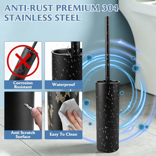Stainless Steel Toilet Brush,Toilet Bowl Brush and Holder Set,Scratch Resistant Stainless Steel Toilet Brush with Long Handle,Toilet Cleaners with Replacement Head & Removable Inner Bowl,Space Saving - color: Black-set2