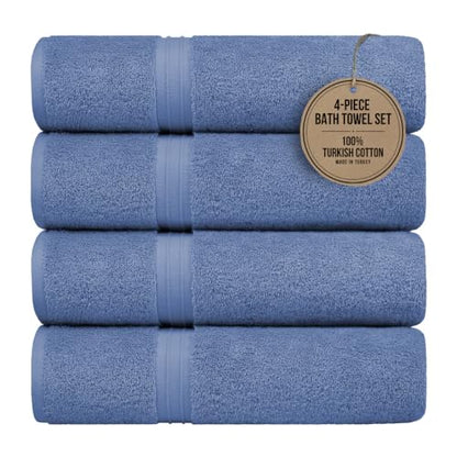Bathroom Towels Set of 4 - Luxury & Extra Soft - Large (28" x 56") 100% Turkish Cotton, Hotel Quality - Versatile, Perfect as Shower Towels, Spa Towel - Sky Blue - color: Sky Blue