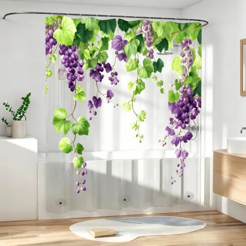 Clear Grape Shower Curtain Liner, Purple Plastic Transparent Pretty Shower Curtains for Bathroom, 72x72 Weighted Magnetic Shower Curtain Set with 12 Hooks - color: Clear Grape, size: 72"W x 72"L (Pack of 1)