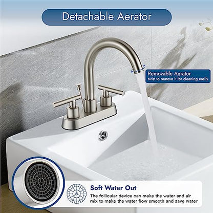 Bathroom Faucet with Lift Rod Drain,4 Inch Centerset 3 Hole,Brushed Nickel | Two Handle Lead-Free SUS304 Stainless Steel Bathroom Sink Faucet with Lift Rod Drain & Supply Lines for RV & Farmhouse - color: Brushed Nickel