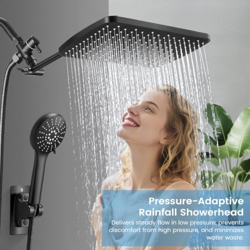 Shower Head with Handheld, High Pressure Black Rain Shower Head | Regaderas Para Shower,11.8" Rectangular,Rainfall Shower Head,Dual Shower Head,Bathroom Decor,Extension Arm,5 Spray Mode - color: A-Matte Black, style: Rectangular 12"