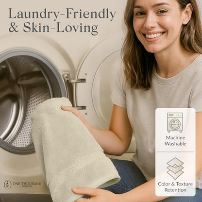 Premium Staple Cotton Bathroom Towel Set - Beige 600 GSM 6-Piece Luxury Bath Towel Set 1 Stripe - 2 Bath Towels, 2 Hand Towels & 2 Washclothes Set - High Absorbent & Quick Dry for Gym, Spa, Hotel - color: Beige - 1 Stripe