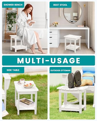 SERWALL Shower Bench, 18" Shower Stool for Inside Shower, HDPE Waterproof Shower Seats for Adults with Storage Shelf & Handles, 360 lbs Capacity- White - color: White