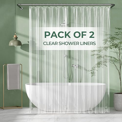 AmazerBath Shower Curtain Liner 2 Pack, 72 x 96 Inches Extra Long PEVA Plastic Shower Liner with 3 Weighted Stones and 12 Rustproof Metal Grommet, Lightweight Waterproof Shower Curtain - Clear - color: Clear, size: 72"W x 96"L (Pack of 2)