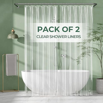 AmazerBath Shower Curtain Liner 2 Pack, 72 x 96 Inches Extra Long PEVA Plastic Shower Liner with 3 Weighted Stones and 12 Rustproof Metal Grommet, Lightweight Waterproof Shower Curtain - Clear - color: Clear, size: 72"W x 96"L (Pack of 2)