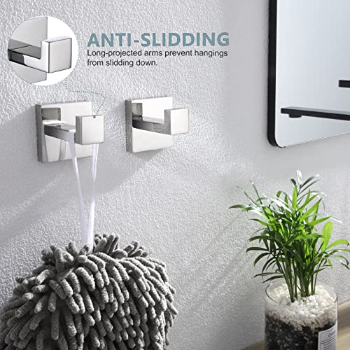 KOKOSIRI Bath Towel Hook Wall Mount Square Robe Hook Coat Hook, Bathroom Kitchen Garage Heavy Duty Wall Mounted, SUS 304 Stainless Steel, Polished Chrome, B1010CH-P2 - color: Polished Chrome, size: 2 Pack