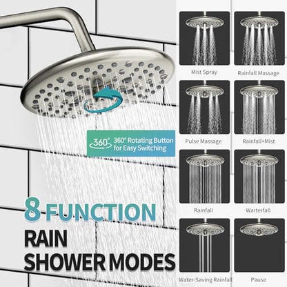 SR SUN RISE Shower Faucet - 10 Inch Multifunctional High Pressure Shower Head System with Handheld Shower Head Fixtures - Valve Included - Brushed Nickel - color: Brushed Nickel, size: 10 Inch