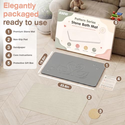 AWW Stone Bath Mat, Diatomaceous Earth, Swan Pattern | Quick-dry diatomaceous earth, One-piece stone mat, Non-slip underpad, Easy clean, animal pattern.