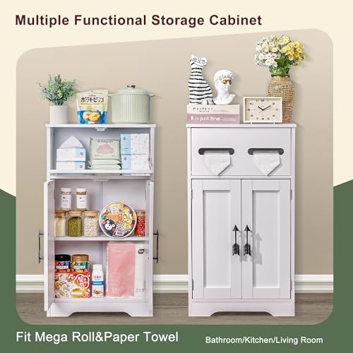 VECELO Bathroom Storage Cabinet, Freestanding Floor Organizer with Double Doors and Adjustable Shelf, Waterproof Wooden Cabinet for Bathroom, with Flip Drawer - size: With Flip Drawer