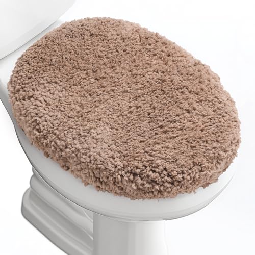 Soft Microfiber Toilet Lid Cover 17.5" x 15" Machine Washable | Solid Toilet Lid Cover Adjustable Rubber Backing Fits Only 18-19.5"L x 14-16"W Elongated Toilet Seat - color: Champagne